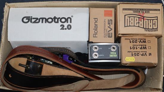 Six guitar effects pedals to include Roland RE20 space echo twin, Jim Dunlop Wah Wah, a Gizmotron bowing